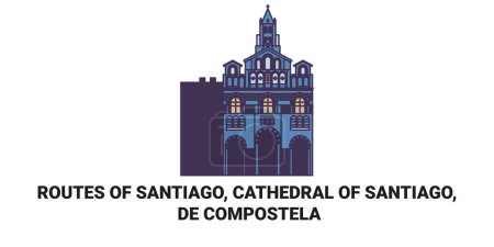 Illustration for Chile, Routes Of Santiago, Cathedral Of Santiago, De Compostela travel landmark line vector illustration - Royalty Free Image