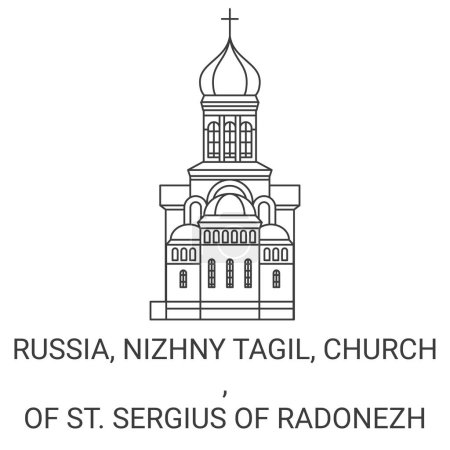 Ilustración de Rusia, Nizhny Tagil, Iglesia, De San Sergio De Radonezh viaje hito línea vector ilustración - Imagen libre de derechos