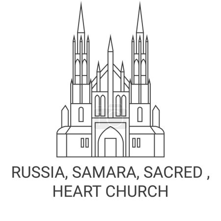 Téléchargez les illustrations : Russie, Samara, Sacré, Église du Coeur illustration vectorielle de ligne de voyage historique - en licence libre de droit