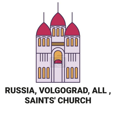 Illustration for Russia, Volgograd, All , Saints Church travel landmark line vector illustration - Royalty Free Image