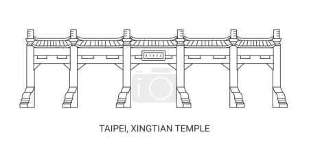 Téléchargez les illustrations : Taïwan, Taipei, Temple Xingtien, illustration vectorielle de ligne de repère de voyage - en licence libre de droit