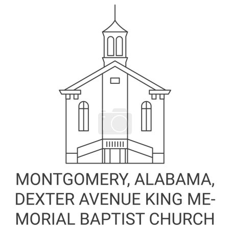 Ilustración de Estados Unidos, Montgomery, Alabama, Dexter Avenue King Memorial Baptist Church recorrido hito línea vector ilustración - Imagen libre de derechos
