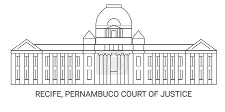 Téléchargez les illustrations : Brésil, Recife, Cour de justice de Pernambuco, illustration vectorielle de ligne de repère de voyage - en licence libre de droit