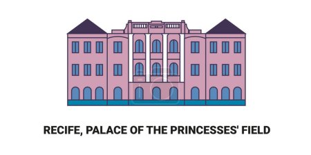 Illustration for Brazil, Recife, Palace Of The Princesses Field, travel landmark line vector illustration - Royalty Free Image