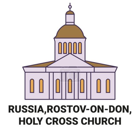 Illustration for Russia,Rostovondon, Holy Cross Church travel landmark line vector illustration - Royalty Free Image