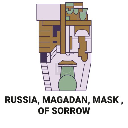 Ilustración de Rusia, Magadán, Máscara, De dolor viaje hito línea vector ilustración - Imagen libre de derechos