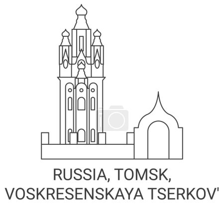 Illustration for Russia, Tomsk, Voskresenskaya Tserkov travel landmark line vector illustration - Royalty Free Image
