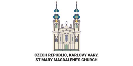 Téléchargez les illustrations : République tchèque, Karlovy Vary, St Mary Magdalenes Illustration vectorielle de ligne de voyage de l'église - en licence libre de droit