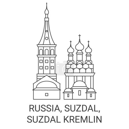 Illustration for Russia, Suzdal, Suzdal Kremlin travel landmark line vector illustration - Royalty Free Image