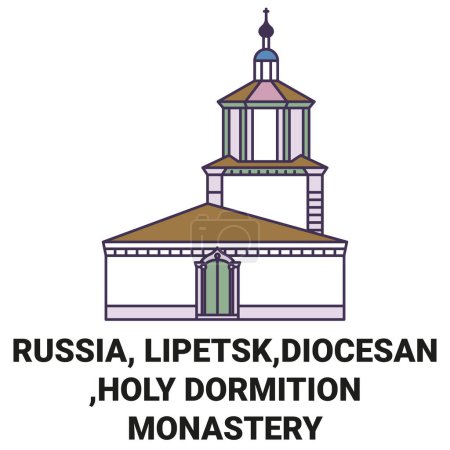 Ilustración de Rusia, Lipetsk, Diocesano, Santa Dormición Monasterio viaje hito línea vector ilustración - Imagen libre de derechos