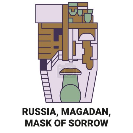Illustration for Russia, Magadan, Mask Of Sorrow travel landmark line vector illustration - Royalty Free Image