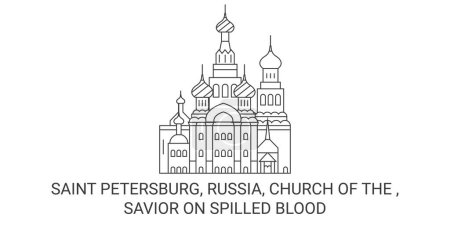 Ilustración de Rusia, San Petersburgo, Iglesia de la, Salvador sobre derramado sangre viaje hito línea vector ilustración - Imagen libre de derechos