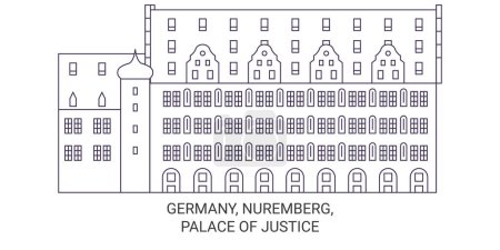 Téléchargez les illustrations : Allemagne, Nuremberg, Palais de Justice illustration vectorielle de ligne de voyage historique - en licence libre de droit