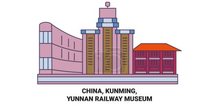 Illustration for China, Kunming, Yunnan Railway Museum travel landmark line vector illustration - Royalty Free Image