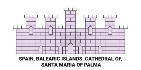 Ilustración de España, Islas Baleares, Catedral de, Santa María de Palma viaje hito línea vector ilustración - Imagen libre de derechos