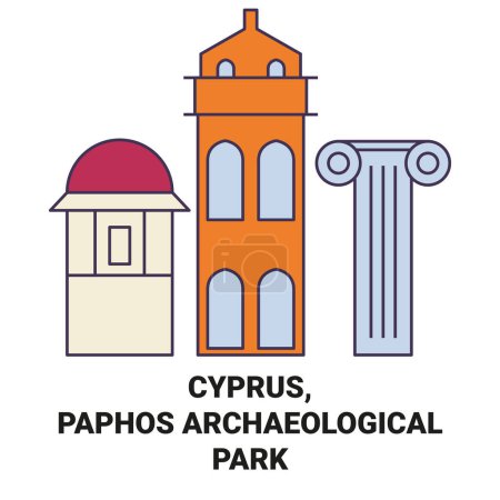 Ilustración de Chipre, Parque Arqueológico de Paphos recorrido hito línea vector ilustración - Imagen libre de derechos