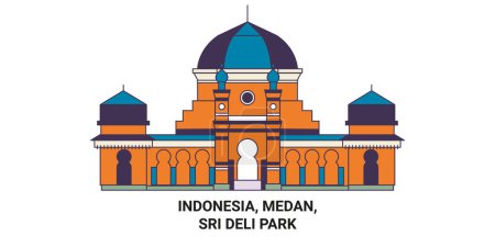 Ilustración de Indonesia, Medan, Sri Deli Park recorrido hito línea vector ilustración - Imagen libre de derechos