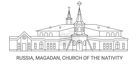 Ilustración de Rusia, Magadán, Iglesia de la Natividad, ilustración de vector de línea hito de viaje - Imagen libre de derechos