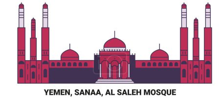 Ilustración de Yemen, Sanaa, Mezquita de Al Saleh, la línea de referencia de viaje vector ilustración - Imagen libre de derechos