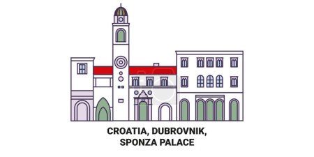 Ilustración de Croacia, Dubrovnik, Sponza Palace viaje hito línea vector ilustración - Imagen libre de derechos