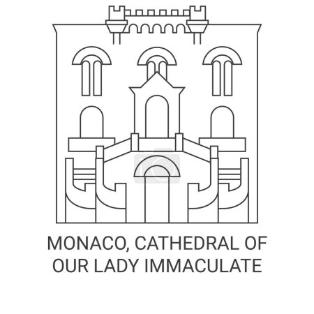 Illustration for Monaco, Cathedral Of Our Lady Immaculate travel landmark line vector illustration - Royalty Free Image