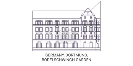 Téléchargez les illustrations : Allemagne, Dortmund, Bodelschwingh Illustration vectorielle de ligne de voyage de jardin - en licence libre de droit