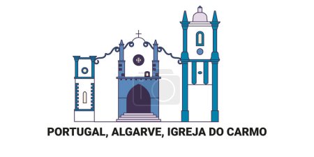 Illustration for Portugal, Algarve, Igreja Do Carmo, travel landmark line vector illustration - Royalty Free Image