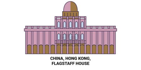 Illustration for China, Hong Kong, Flagstaff House travel landmark line vector illustration - Royalty Free Image