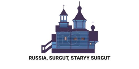 Illustration for Russia, Surgut, Staryy Surgut, travel landmark line vector illustration - Royalty Free Image