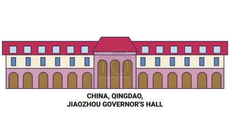 Ilustración de China, Qingdao, Jiaozhou Governors Hall recorrido hito línea vector ilustración - Imagen libre de derechos