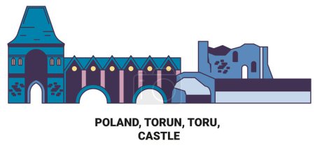 Téléchargez les illustrations : Pologne, Torun, Toru, Château illustration vectorielle de ligne de voyage historique - en licence libre de droit