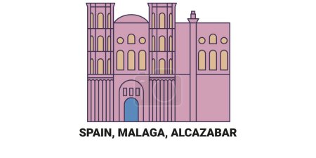 Ilustración de España, Andalucía, Málaga, Alcazaba recorrido hito línea vector ilustración - Imagen libre de derechos
