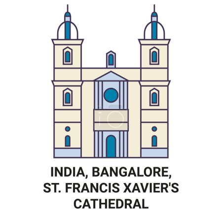 Téléchargez les illustrations : Inde, Bangalore, St. Francis Xaviers Cathédrale Voyage illustration vectorielle ligne historique - en licence libre de droit