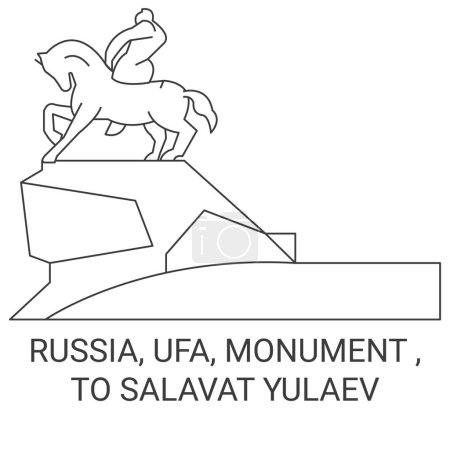 Téléchargez les illustrations : Russie, Oufa, Monument, À Salavat Yulaev Voyage illustration vectorielle ligne historique - en licence libre de droit