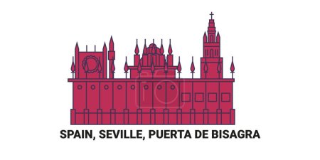 Illustration for Spain, Seville, Puerta De Bisagra, travel landmark line vector illustration - Royalty Free Image