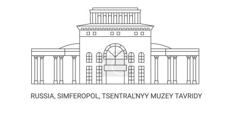 Téléchargez les illustrations : Russie, Simféropol, Tsentralnyy Muzey Tavridy, illustration vectorielle de ligne de repère de voyage - en licence libre de droit