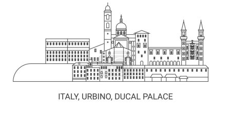 Illustration for Italy, Urbino, Ducal Palace, travel landmark line vector illustration - Royalty Free Image