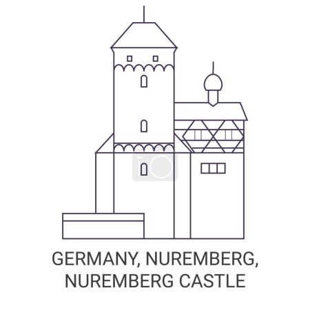 Téléchargez les illustrations : Allemagne, Nuremberg, Château de Nuremberg illustration vectorielle de ligne de voyage - en licence libre de droit