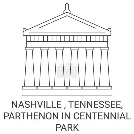 Téléchargez les illustrations : États-Unis, Nashville, Tennessee, Parthénon Illustration vectorielle de ligne de repère de voyage de Centennial Park - en licence libre de droit