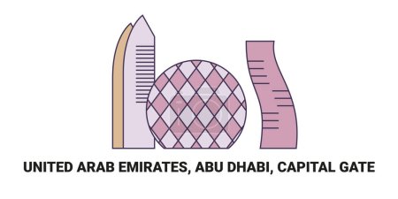 Illustration for United Arab Emirates, Abu Dhabi, Capital Gate, travel landmark line vector illustration - Royalty Free Image