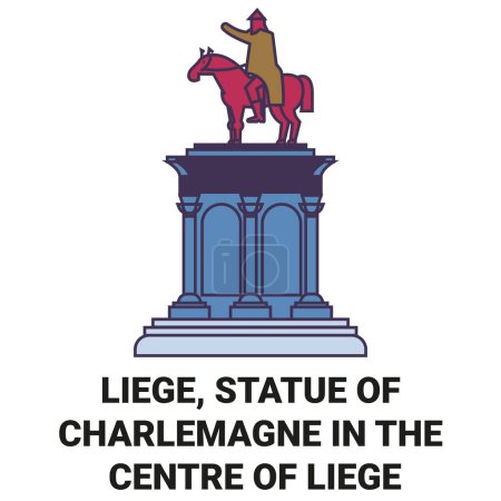Ilustración de Bélgica, Lieja, Estatua de Carlomagno en el centro de Lige viaje hito línea vector ilustración - Imagen libre de derechos