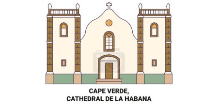 Téléchargez les illustrations : Cap-Vert, Cathédrale de La Habana illustration vectorielle de ligne de voyage - en licence libre de droit
