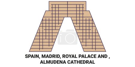 Illustration for Spain, Madrid, Royal Palace And , Almudena Cathedral travel landmark line vector illustration - Royalty Free Image