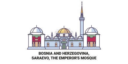 Téléchargez les illustrations : Bosnie-Herzégovine, Saraevo, Les empereurs Mosquée Voyage illustration vectorielle ligne historique - en licence libre de droit
