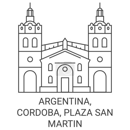 Téléchargez les illustrations : Argentine, Cordoue, Plaza San Martin voyages illustration vectorielle de ligne historique - en licence libre de droit