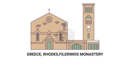 Ilustración de Grecia, Rodas, Monasterio Filerimos, la línea de referencia de viaje vector ilustración - Imagen libre de derechos