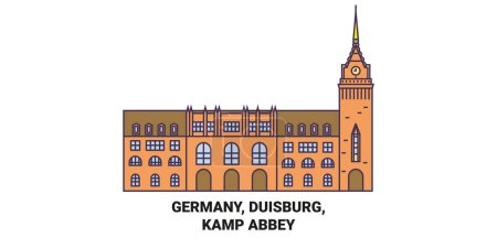 Téléchargez les illustrations : Allemagne, Duisburg, Abbaye de Kamp illustration vectorielle de ligne de voyage - en licence libre de droit