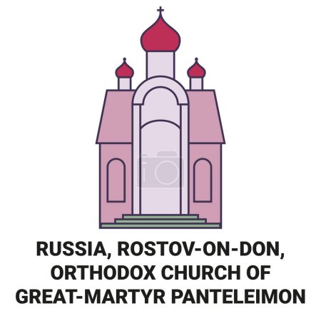 Ilustración de Rusia, Rostovondon, Iglesia Ortodoxa De Gran mártir Panteleimon viaje hito línea vector ilustración - Imagen libre de derechos