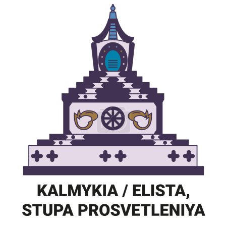 Illustration for Russia, Kalmykia, Elista, Stupa Prosvetleniya travel landmark line vector illustration - Royalty Free Image