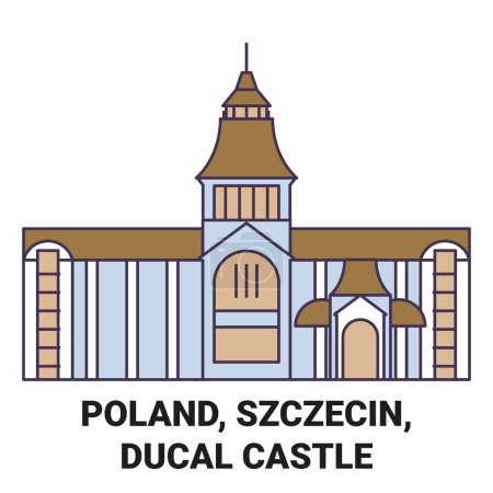 Ilustración de Polonia, Szczecin, Castillo Ducal recorrido hito línea vector ilustración - Imagen libre de derechos